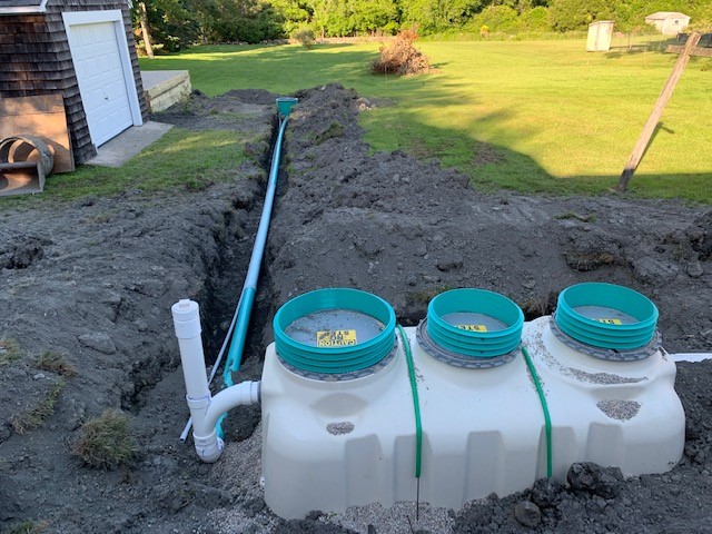 Photo of a bottomless sand filter installed on a property in Rhode Island. Able Engineering Inc. provides septic system design; water, sewer, and utility layout; stormwater design and management; erosion and sedimentation control plans; and other services in Rhode Island and Massachusetts.